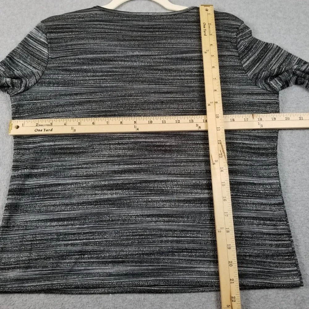 Rafaella‎ Top Women's Large L Black Silver Metallic Shimmer Long Sleeve Stretch